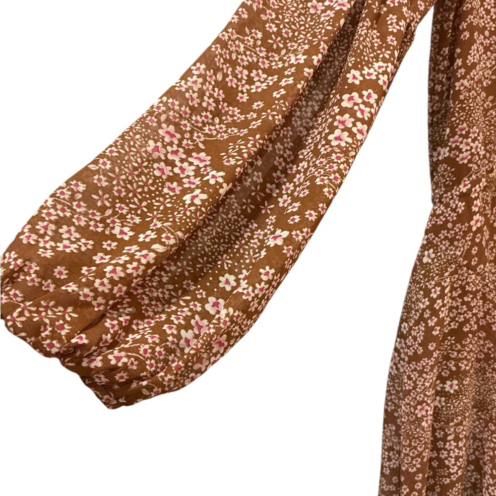 Aakaa Brown Floral Long Sleeve Dress NWT - Picture 5 of 5